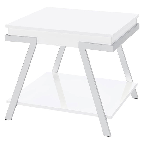 English Elm Briana Lacquered Mdf End Table with Chrome Legs and Open Shelf for Modern Living B062P447811