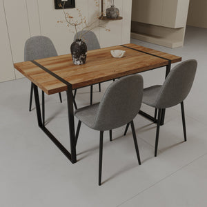 English Elm 59" Modern Farmhouse Dining Set With 4 Suede Chairs & Sturdy Black Metal Base For Stylish Dining W2189S00185