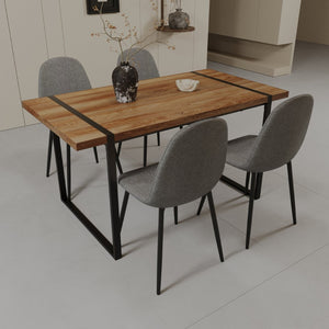 English Elm 59" Industrial Dining Set with Suede Chairs Matte Metal Base Mdf Table Seats Four Brown Grey W2189S00932