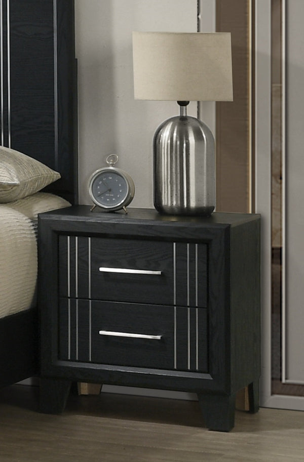 English Elm 1pc Modern Faux Marble Top Nightstand with Two Drawers, Sleek Contrast Finish, Compact Bedroom Storage Charcoal 19.49 L x 24.61 W x 23.62 H B2741P330648