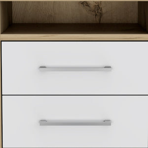 Homeroots 20" White And Natural Two Drawer Faux Wood Nightstand   534900