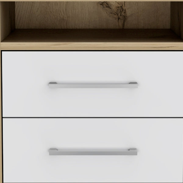 Homeroots 20" White And Natural Two Drawer Faux Wood Nightstand   534900