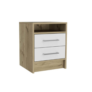 Homeroots 20" White And Natural Two Drawer Faux Wood Nightstand   534900