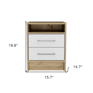 Homeroots 20" White And Natural Two Drawer Faux Wood Nightstand   534900