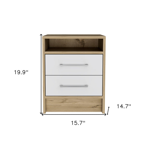 Homeroots 20" White And Natural Two Drawer Faux Wood Nightstand   534900