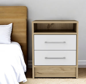 Homeroots 20" White And Natural Two Drawer Faux Wood Nightstand   534900