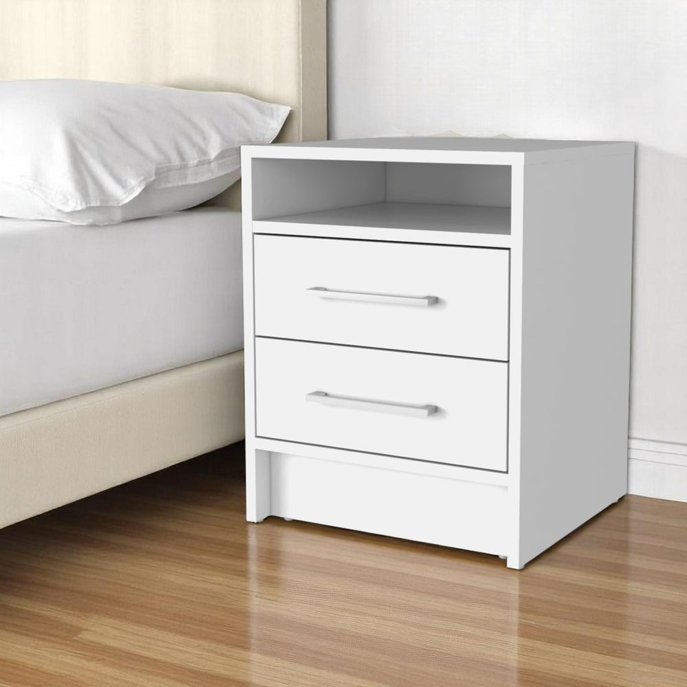HomeRoots 20" Elegant White Wood Nightstand with Two Drawers, Open Shelf & Modern Design for Versatile Use 534901