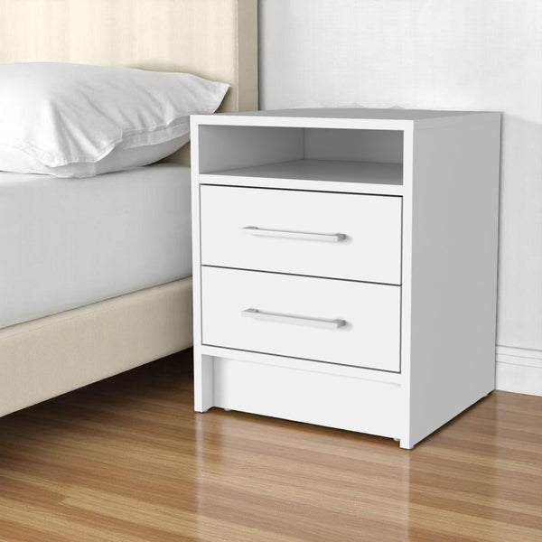 HomeRoots 20" Elegant White Wood Nightstand with Two Drawers, Open Shelf & Modern Design for Versatile Use 534901