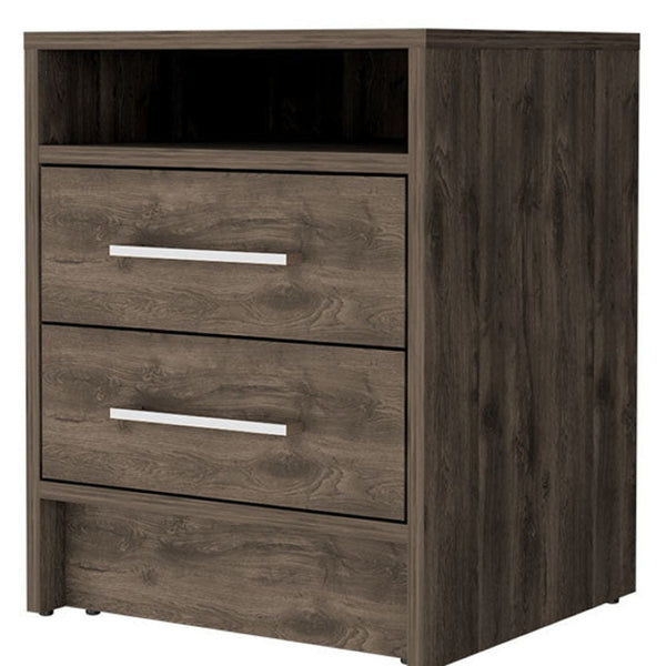 HomeRoots 20" Dark Brown Wood Nightstand with Two Drawers, Modern Design, Compact Storage for Every Bedroom 534902