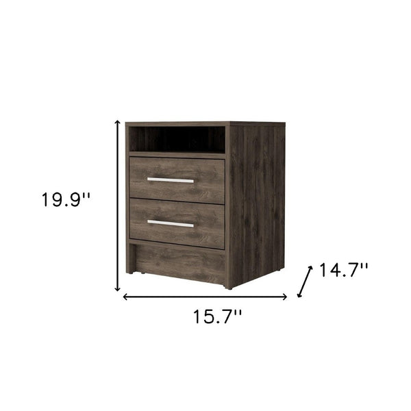 HomeRoots 20" Dark Brown Wood Nightstand with Two Drawers, Modern Design, Compact Storage for Every Bedroom 534902