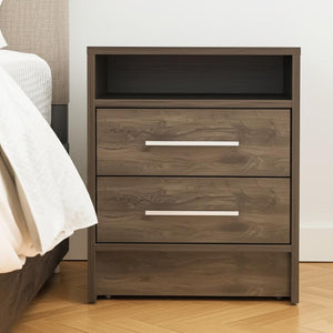 HomeRoots 20" Dark Brown Wood Nightstand with Two Drawers, Modern Design, Compact Storage for Every Bedroom 534902