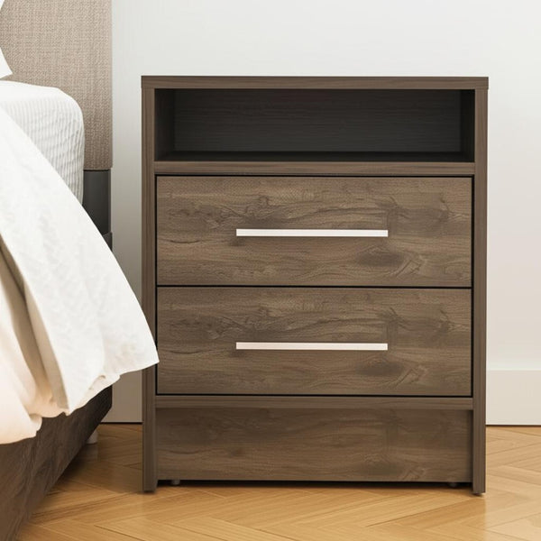 HomeRoots 20" Dark Brown Wood Nightstand with Two Drawers, Modern Design, Compact Storage for Every Bedroom 534902