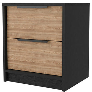 Homeroots 19" Black And Natural Two Drawer Faux Wood Nightstand   534905