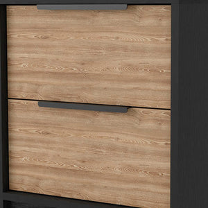 Homeroots 19" Black And Natural Two Drawer Faux Wood Nightstand   534905