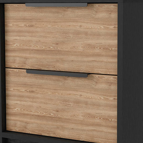 Homeroots 19" Black And Natural Two Drawer Faux Wood Nightstand   534905