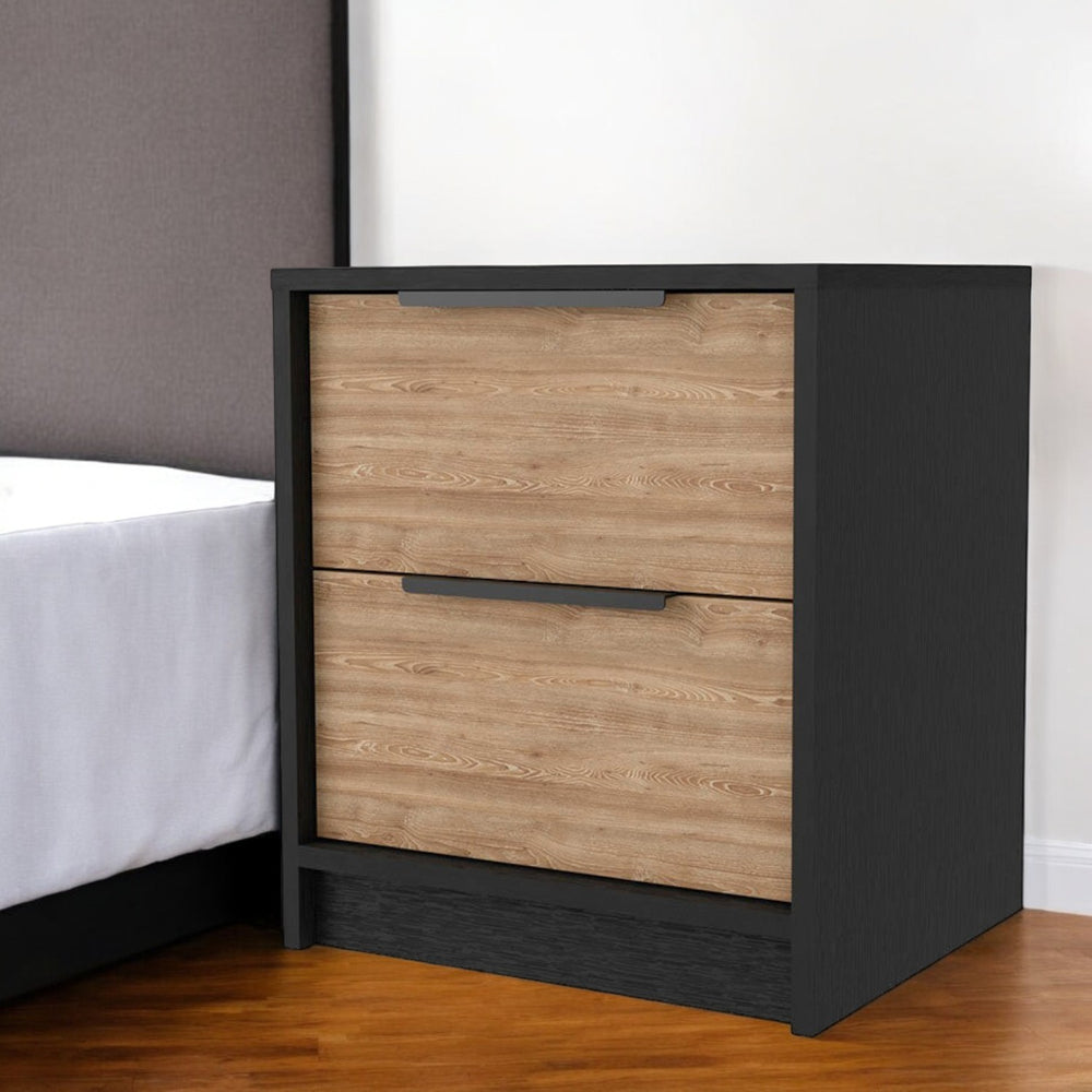 Homeroots 19" Black And Natural Two Drawer Faux Wood Nightstand   534905