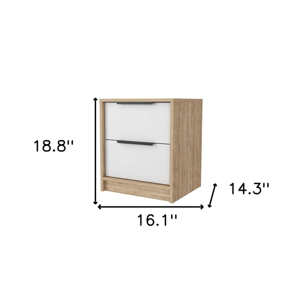 Homeroots 19" White And Natural Two Drawer Faux Wood Nightstand   534907