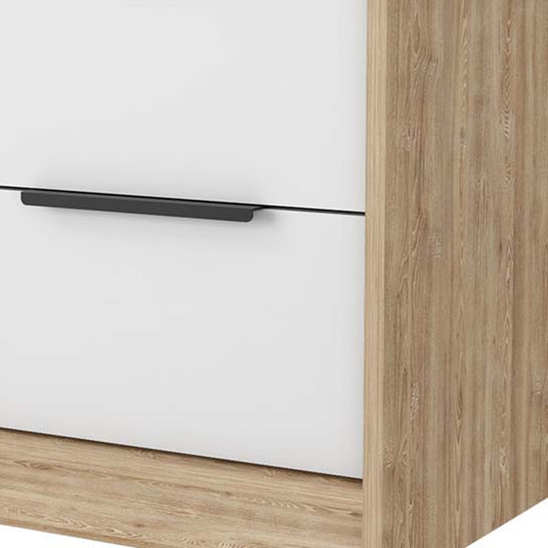 Homeroots 19" White And Natural Two Drawer Faux Wood Nightstand   534907