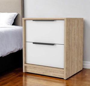 Homeroots 19" White And Natural Two Drawer Faux Wood Nightstand   534907