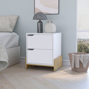 Homeroots 20" White And Natural Two Drawer Faux Wood Nightstand   534908