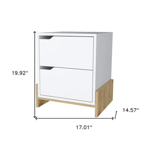 Homeroots 20" White And Natural Two Drawer Faux Wood Nightstand   534908