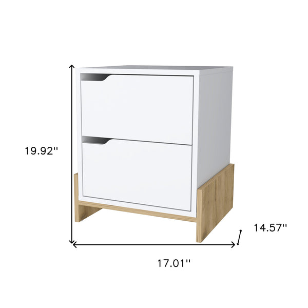 Homeroots 20" White And Natural Two Drawer Faux Wood Nightstand   534908