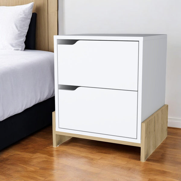 Homeroots 20" White And Natural Two Drawer Faux Wood Nightstand   534908