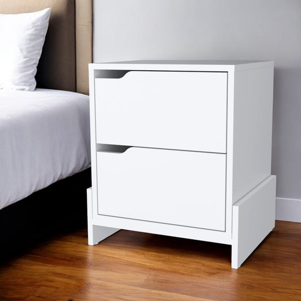 Homeroots 20" White Two Drawer Faux Wood Nightstand   534909