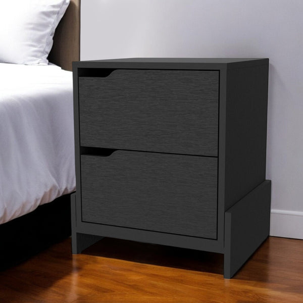 Homeroots 20" Black Two Drawer Faux Wood Nightstand   534910