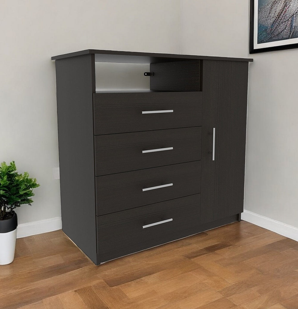 Homeroots 36" Black Four Drawer Dresser  Manufactured Wood 534941