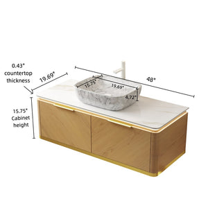 English Elm Dipa 48 Inch Floating Bathroom Vanity Walnut Cabinet Sintered Stone Top Led Sensor W2615S00307