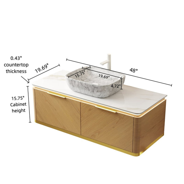 English Elm Dipa 48 Inch Floating Bathroom Vanity Walnut Cabinet Sintered Stone Top Led Sensor W2615S00307