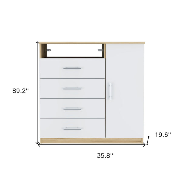 Homeroots 36" White And Natural Four Drawer Dresser  Manufactured Wood 534942