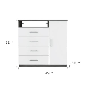 Homeroots 36" White And Gray Four Drawer Combo Dresser  Manufactured Wood 534944
