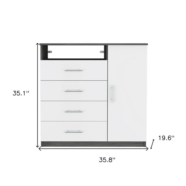 Homeroots 36" White And Gray Four Drawer Combo Dresser  Manufactured Wood 534944