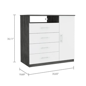 Homeroots 36" White And Gray Four Drawer Combo Dresser  Manufactured Wood 534944