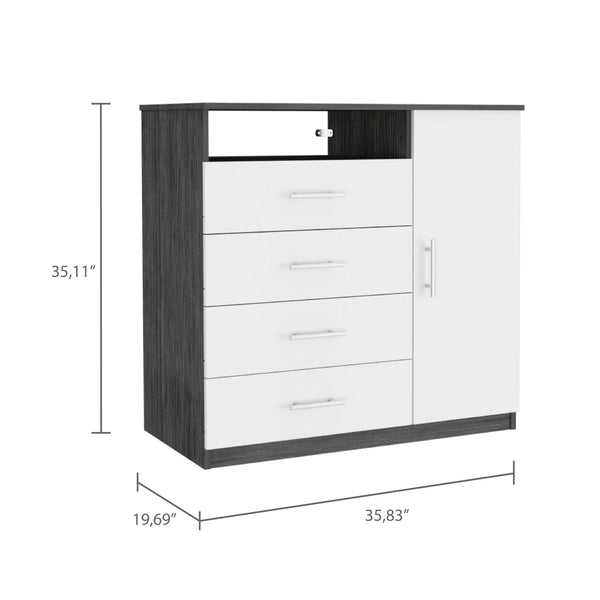 Homeroots 36" White And Gray Four Drawer Combo Dresser  Manufactured Wood 534944