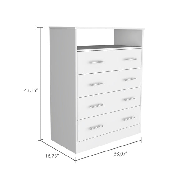 Homeroots 33" White Four Drawer Dresser  Manufactured Wood 534947