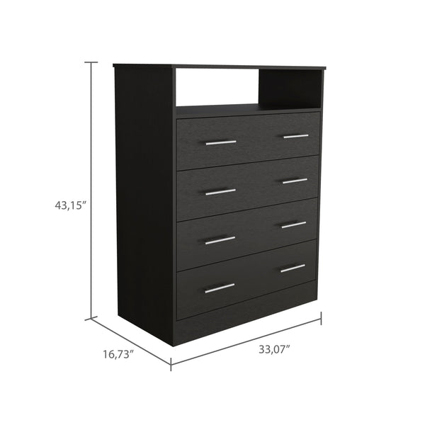 Homeroots 33" Black Four Drawer Dresser  Manufactured Wood 534948
