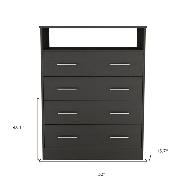 Homeroots 33" Black Four Drawer Dresser  Manufactured Wood 534948