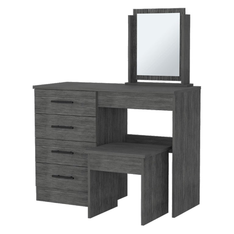 HomeRoots 39 Inch Gray Mirrored Bedroom Vanity with Four Drawers Elegant Wood Dressing Table 534949