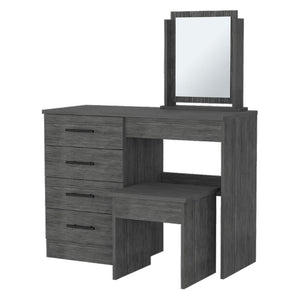 HomeRoots 39 Inch Gray Mirrored Bedroom Vanity with Four Drawers Elegant Wood Dressing Table 534949