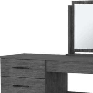 39 Inch Gray Mirrored Bedroom Vanity with Four Drawers Elegant Wood Dressing Table
