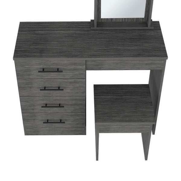 39 Inch Gray Mirrored Bedroom Vanity with Four Drawers Elegant Wood Dressing Table