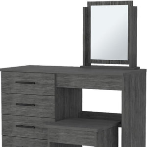 39 Inch Gray Mirrored Bedroom Vanity with Four Drawers Elegant Wood Dressing Table