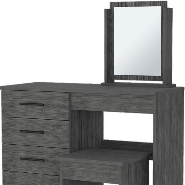 39 Inch Gray Mirrored Bedroom Vanity with Four Drawers Elegant Wood Dressing Table