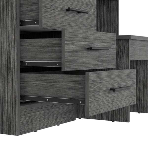 39 Inch Gray Mirrored Bedroom Vanity with Four Drawers Elegant Wood Dressing Table