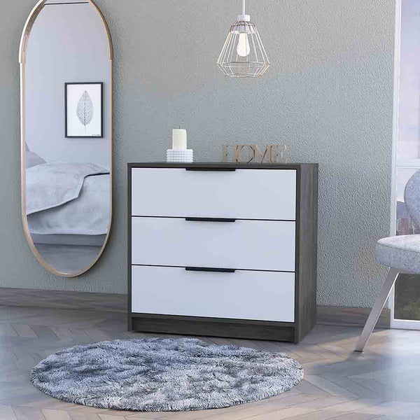 Homeroots 28" White And Gray Three Drawer Dresser  Manufactured Wood 534959