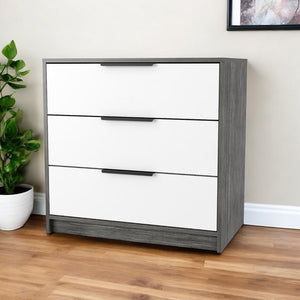 Homeroots 28" White And Gray Three Drawer Dresser  Manufactured Wood 534959