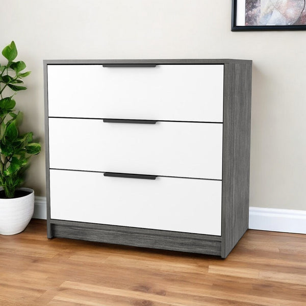 Homeroots 28" White And Gray Three Drawer Dresser  Manufactured Wood 534959